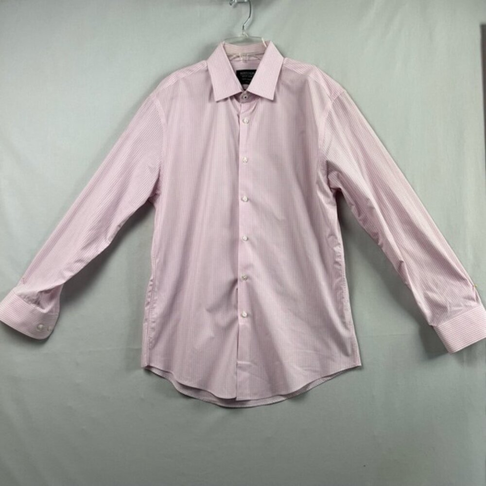 Nordstrom TechSmart Dress Shirt Mens 15½ 32-33 Pink Collared Gingham Check